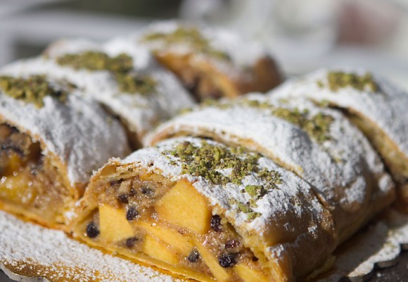 Greek sweet pie with nuts and apples or peaches